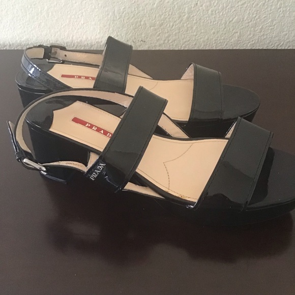 Prada block heel black leather sandals 41 US 11 - Picture 2 of 11